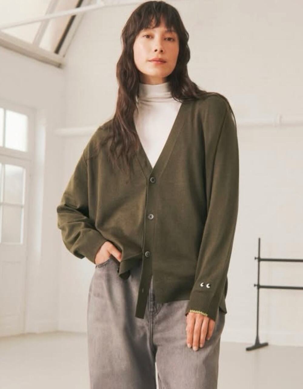 Uniqlo x Anya Hindmarch Merino Oversized V-Neck Cardigan color Olive M NWT